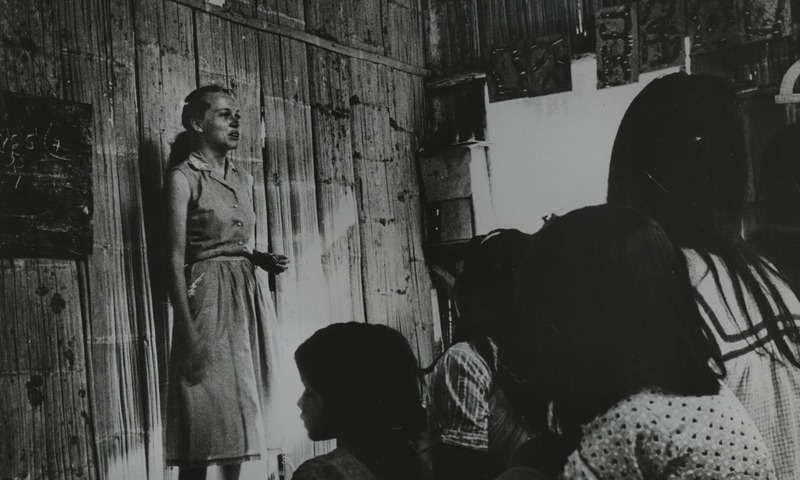 image shows Elisabeth Elliot teaching 