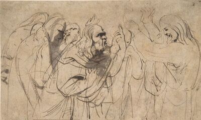 Christ and the Pharisees - Pen and brown ink, brown wash on paper