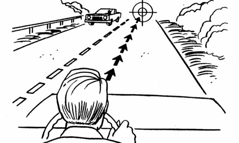 illustration of man driving car on road with guides