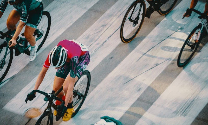 image shows a bike race from above