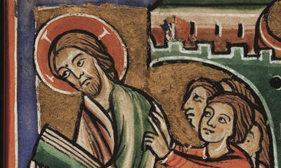 The Jews Chase Christ Out of the City of Nazareth - illuminated manuscript