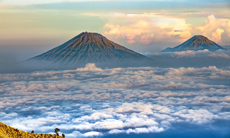 image shows two volcanos 