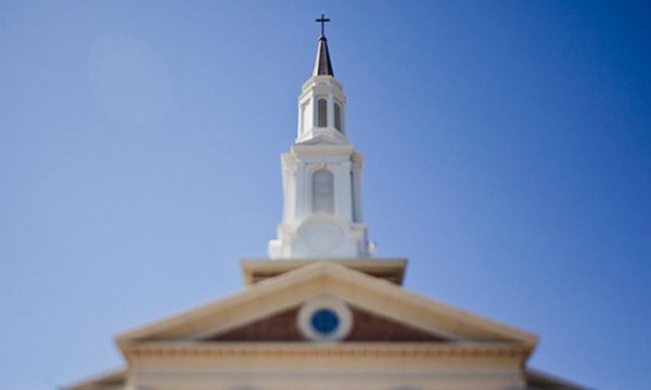 image shows the steeple of a church