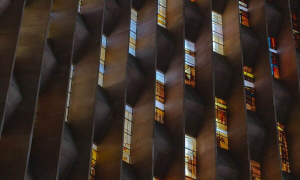 image shows a variety of stained glass windows 