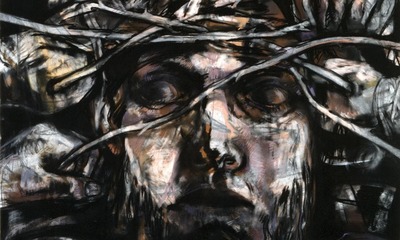 Pastel drawing of Christ being crowned with thorns