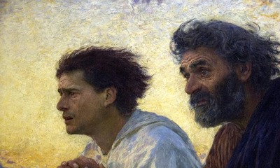 Painting of John and Peter running to the tomb