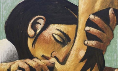 Painting of Mary washing Jesus' feet