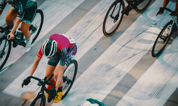image shows a bike race from above