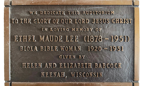 plaque found at Ethel Lee auditorium