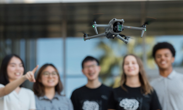 students with drone