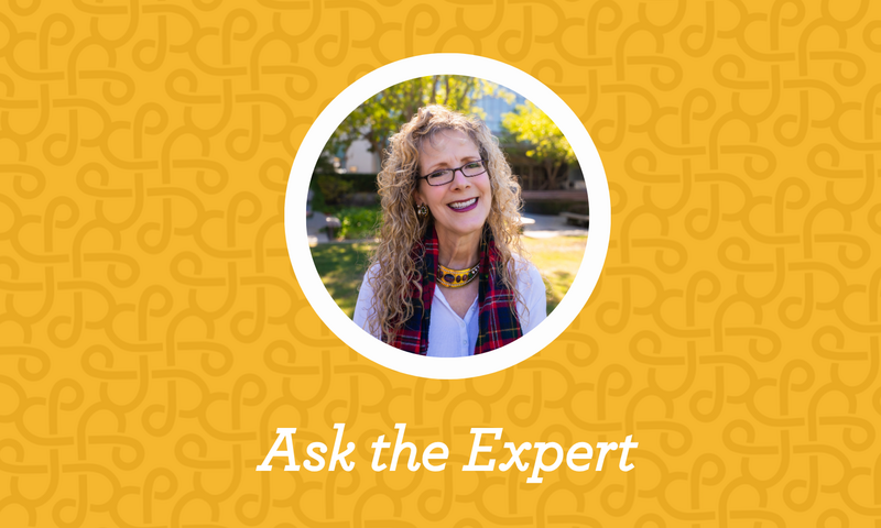 Willa Williams smiling in a circular portrait against a yellow patterned background with the text “Ask the Expert.”