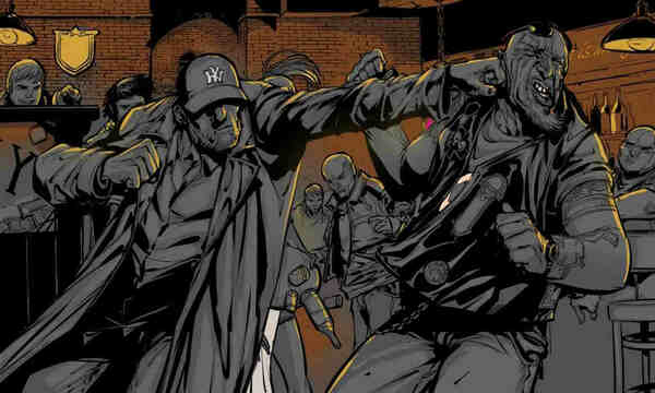 cartoon image of bar fight from Lux Obscura game