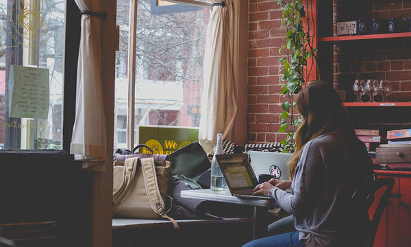Woman working on a laptop