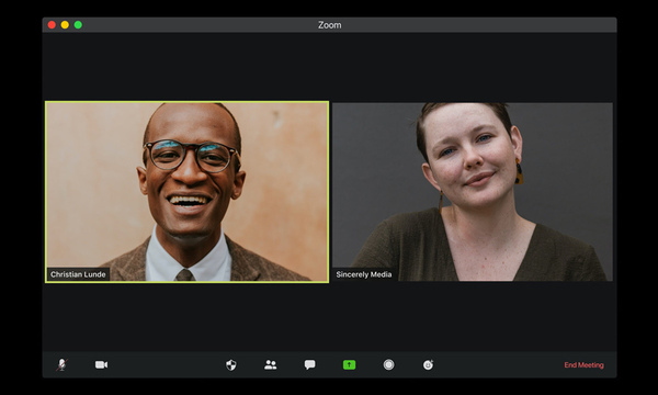 Zoom interview with two people