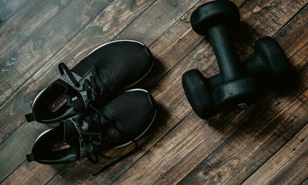 Sneakers and hand weights