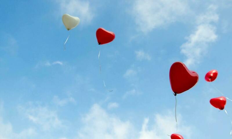 Heart balloons in the sky