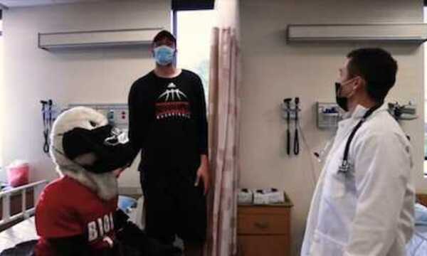 Biola mascot in health center