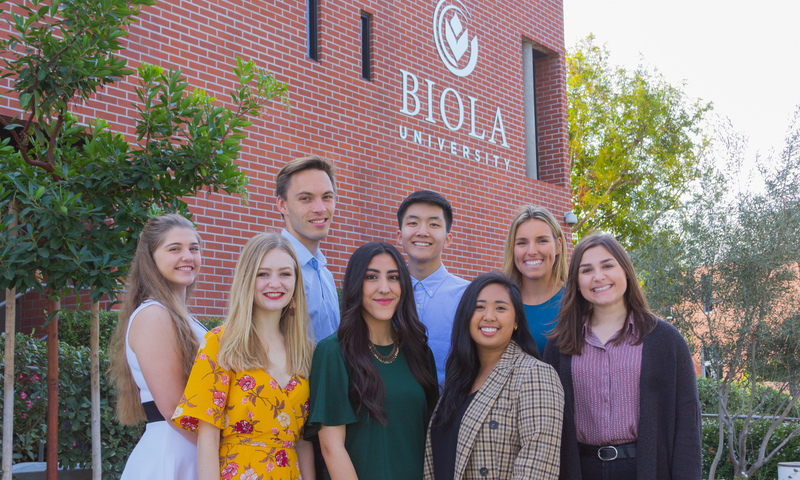 Biola Students in Front of Crowell School of Business