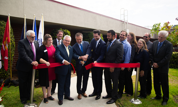 Cutting of ribbon outside the new Veterans Center