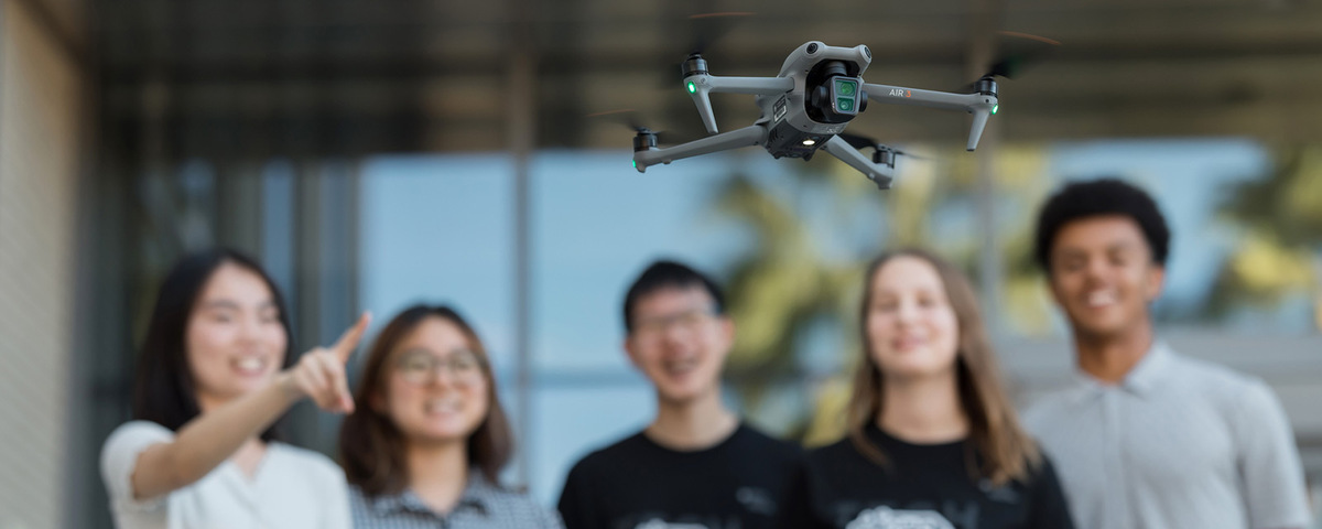 students with drone