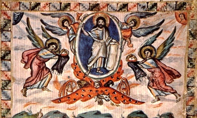 Tempera on parchment of the ascension