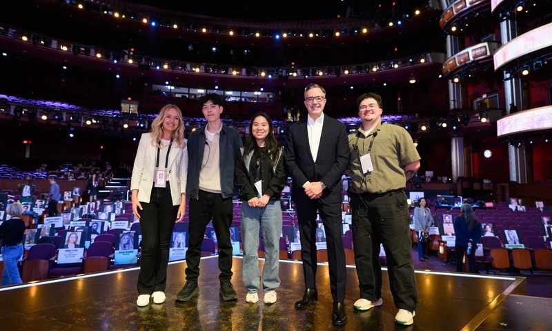 image shows Helen Liu on the Oscars stage before the show 