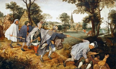 painting of line of men walking