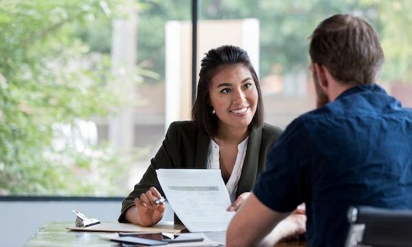 Business professionals conversing
