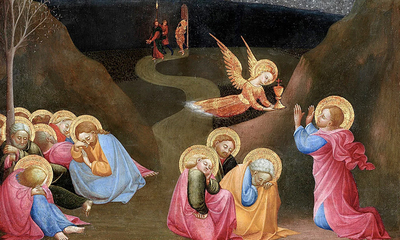 Agony in the Garden - Tempera, silver, and gold leaf on poplar panel