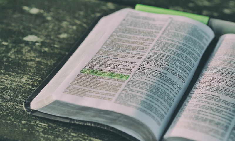 image shows an open Bible