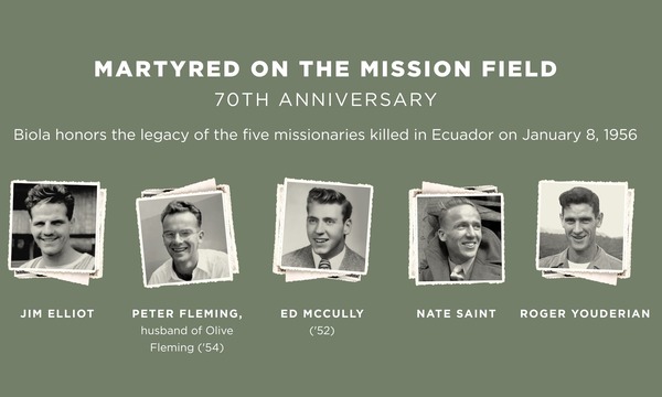 image shows the five men martyred in Ecuador on January 8, 1956