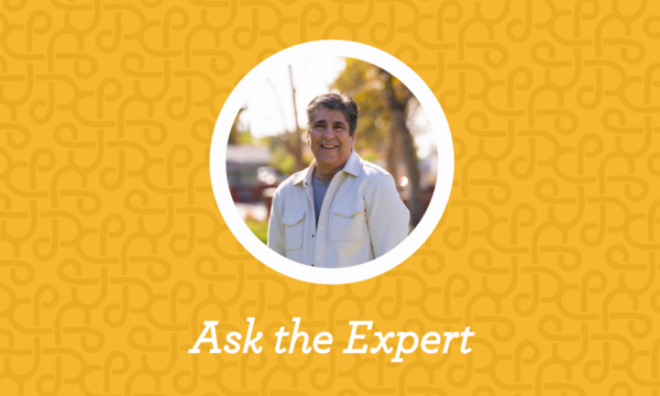 Dr. Chris Grace smiling outdoors in a circular portrait on a yellow patterned background, with white text reading “Ask the Expert.”