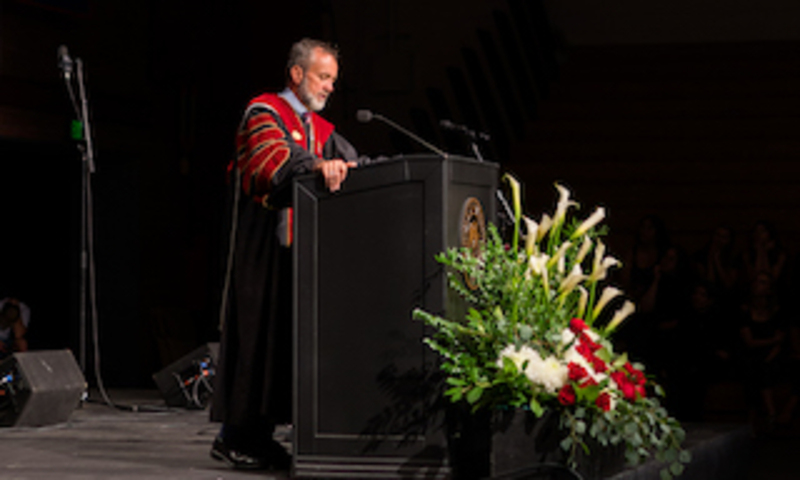 Image shows President Barry H. Corey speaking at Convocation