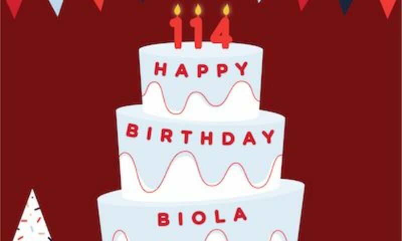 Image shows a happy birthday Biola sign