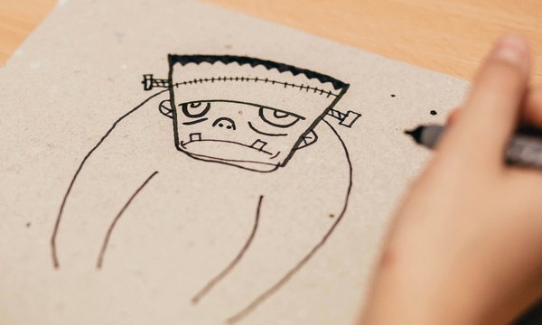 image shows a cartoon drawing of Frankenstein's monster