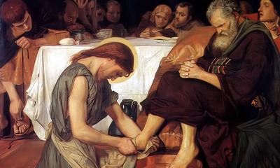 Painting of Jesus washing Judas' feet