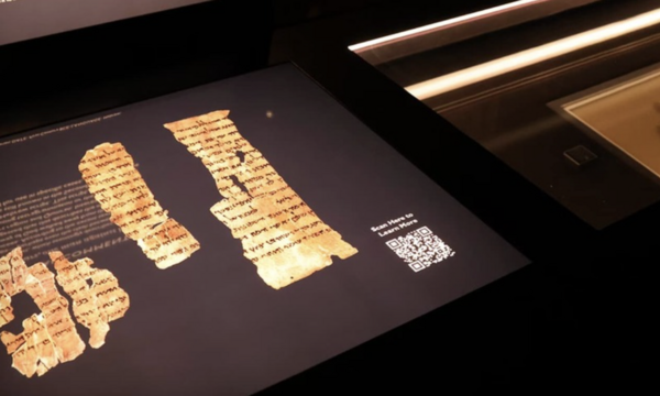 image shows pieces of the Dead Sea Scrolls