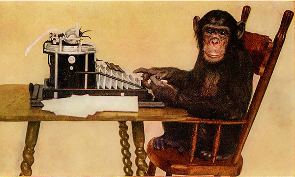 Image shows monkey at a typewriter