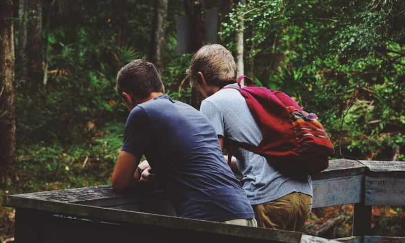 two boys back-faced with backpacks