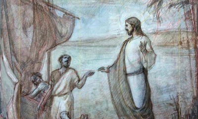 Drawing of the calling of Peter by Jesus