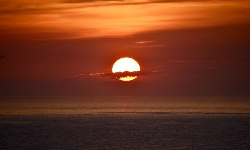 Image shows a golden setting sun over the ocean 