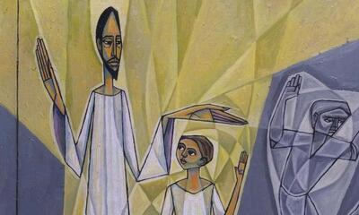 The Healing of the Lunatic Boy - oil on canvas board