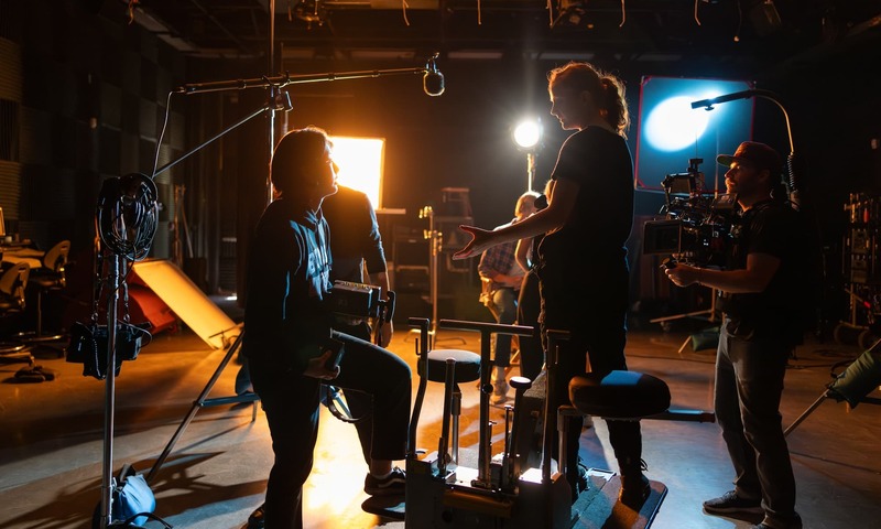 image shows students during production