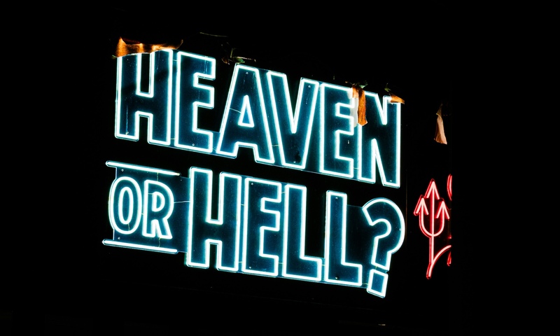 image shows heaven or hell sign