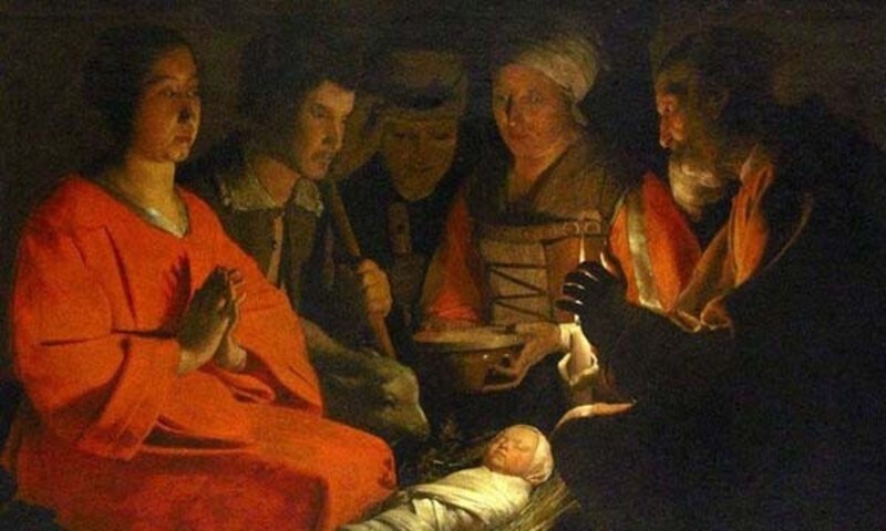 Swaddled Jesus in a manger