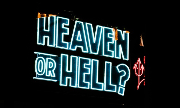 image shows heaven or hell sign