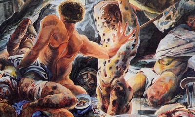 Painting depicting diseased humans