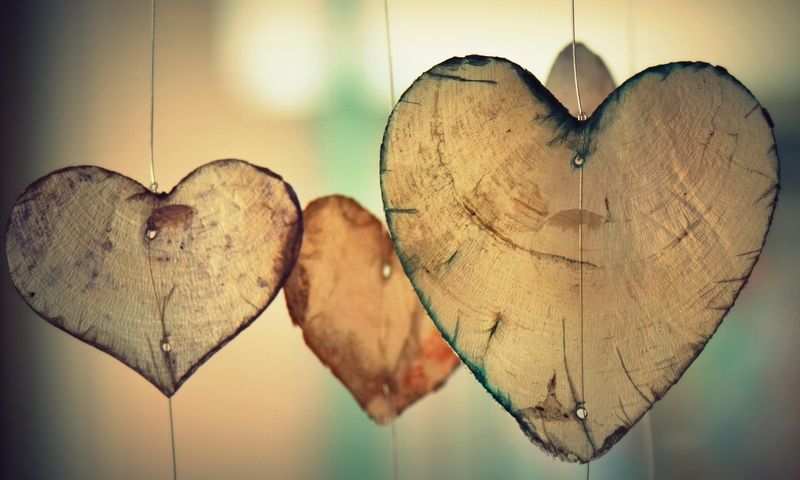 image shows wooden hearts