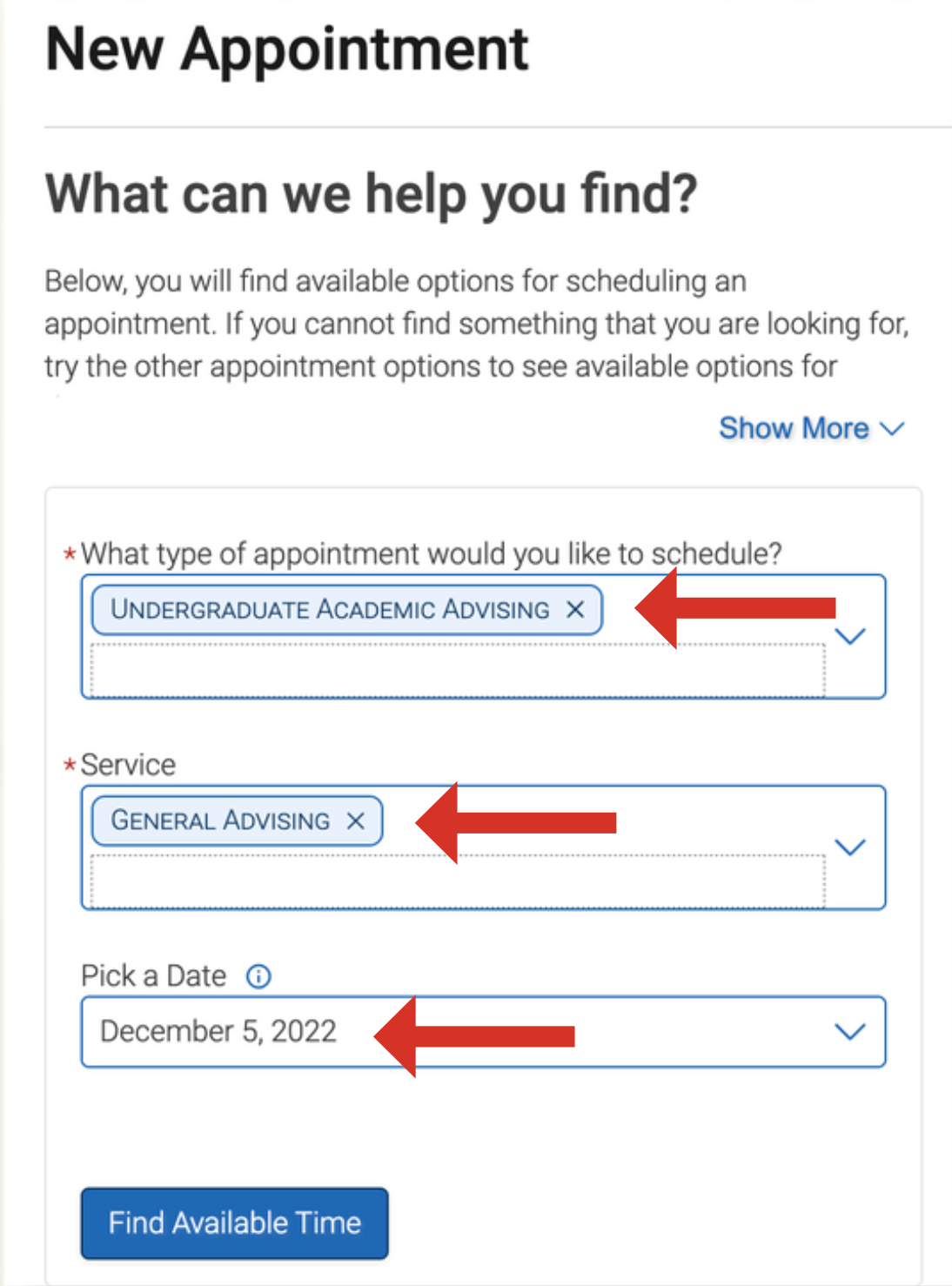 Screenshot of appointment scheduling details