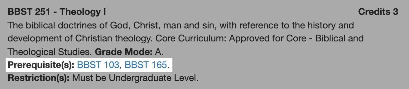screenshot highlighting prerequisite on Catalog course description